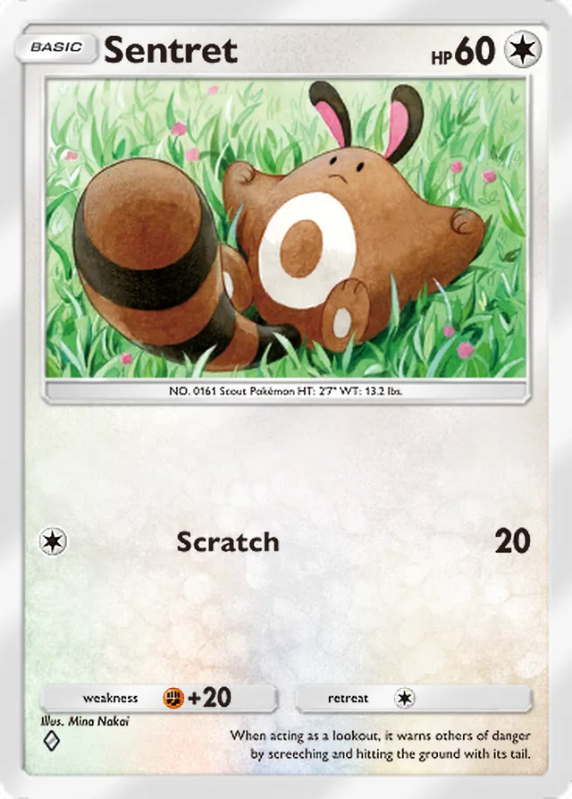 Sentret, Wisdom of Sea and Sky #138, Basic Colorless Pokémon, illustrated by Mina Nakai
