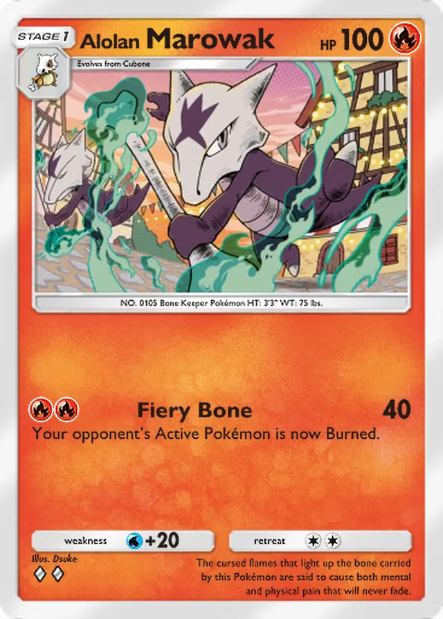 Alolan Marowak, Fantastical Parade #018, Stage 1 Fire Pokémon, illustrated by Dsuke