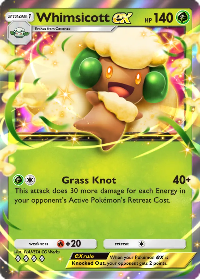 Whimsicott ex, Mega Rising #016, Stage 1 Grass Pokémon, illustrated by PLANETA CG Works