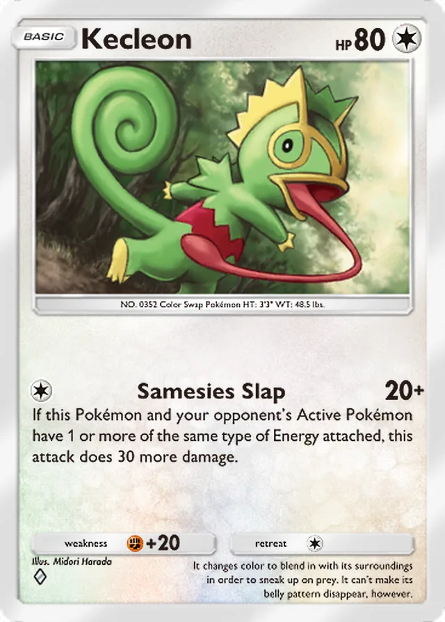 Kecleon, Ruler of the Skies #136, Basic Colorless Pokémon, illustrated by Midori Harada