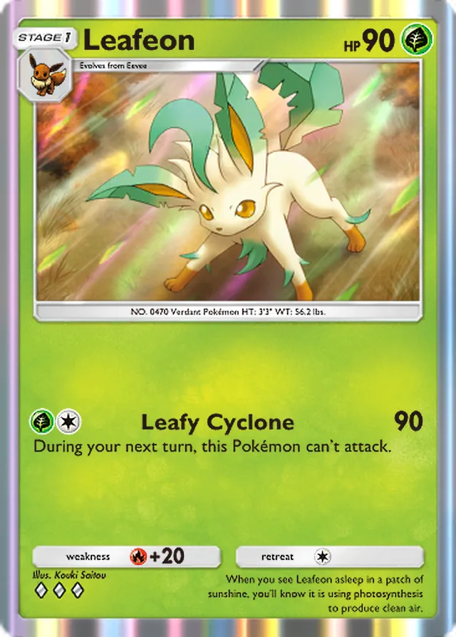 Leafeon, Space-Time Smackdown #020, Stage 1 Grass Pokémon, illustrated by Kouki Saitou