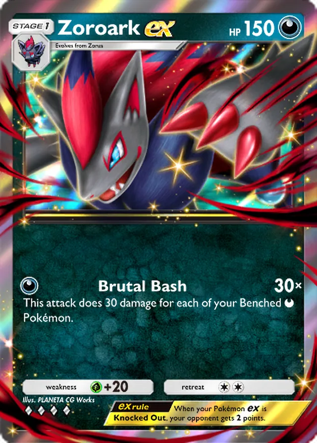 Zoroark ex, Pulsing Aura #106, Stage 1 Darkness Pokémon, illustrated by PLANETA CG Works
