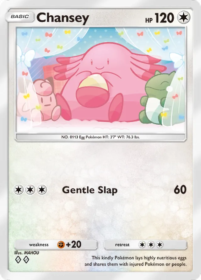 Chansey, Genetic Apex #202, Basic Colorless Pokémon, illustrated by MAHOU