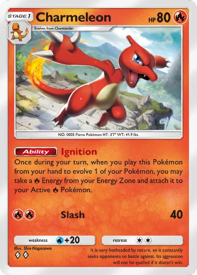 Charmeleon, Mega Shine #008, Stage 1 Fire Pokémon, illustrated by Shin Nagasawa