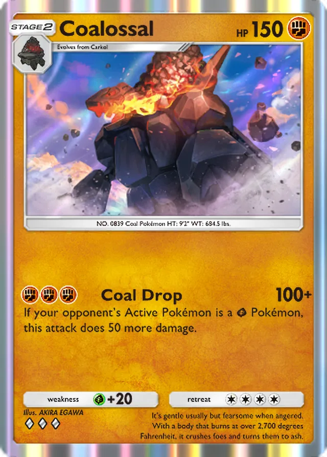Coalossal, Mega Rising #147, Stage 2 Fighting Pokémon, illustrated by AKIRA EGAWA