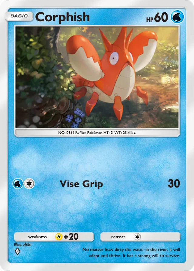 Corphish, Wisdom of Sea and Sky #060, Basic Water Pokémon, illustrated by chibi
