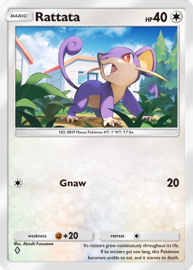 Rattata, Genetic Apex #189, Basic Colorless Pokémon, illustrated by Atsushi Furusawa