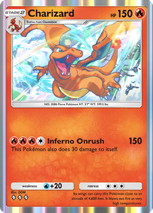 Charizard, Crimson Blaze #013, Stage 2 Fire Pokémon, illustrated by DOM