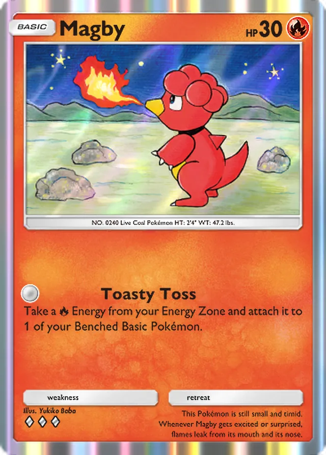 Magby, Wisdom of Sea and Sky #032, Basic Fire Pokémon, illustrated by Yukiko Baba