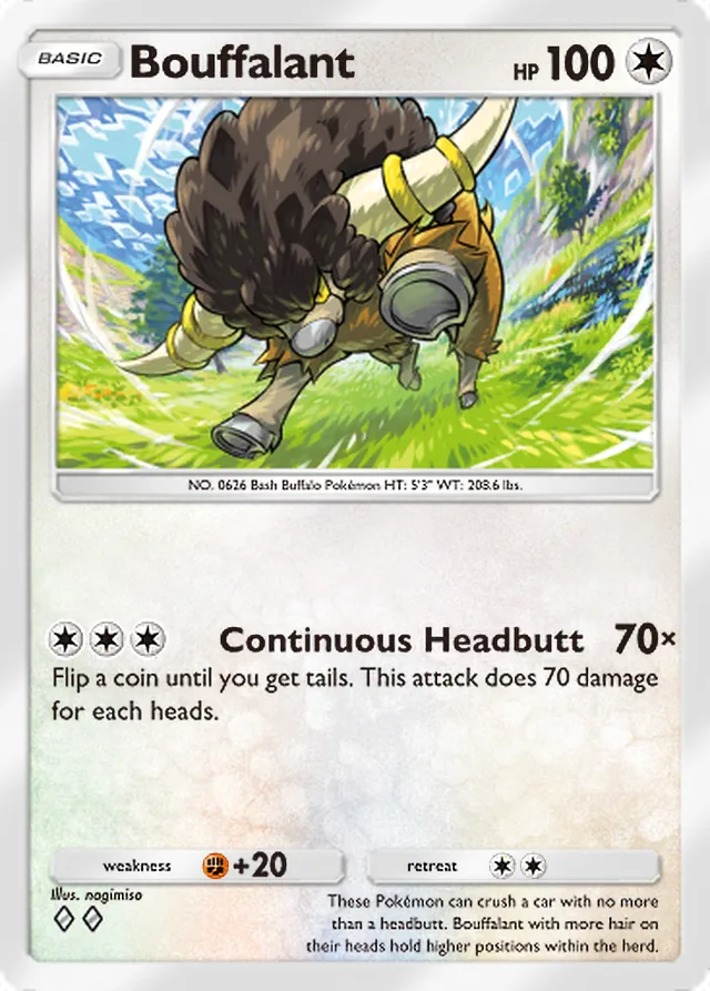 Bouffalant, Wisdom of Sea and Sky #150, Basic Colorless Pokémon, illustrated by nagimiso