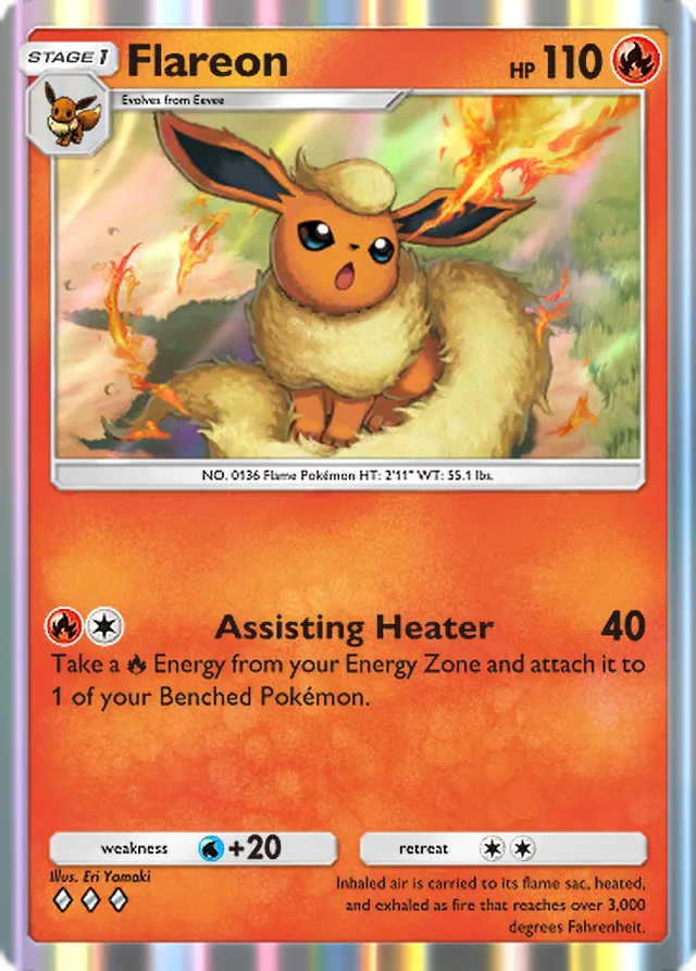 Flareon, Eevee Grove #008, Stage 1 Fire Pokémon, illustrated by Eri Yamaki