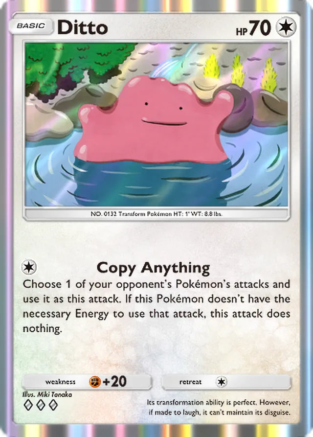 Ditto, Genetic Apex #205, Basic Colorless Pokémon, illustrated by Miki Tanaka
