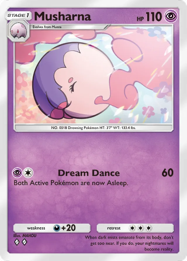 Musharna, Wisdom of Sea and Sky #091, Stage 1 Psychic Pokémon, illustrated by MAHOU