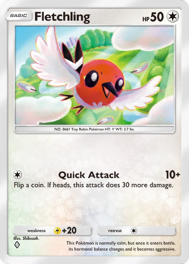 Fletchling, Secluded Springs #066, Basic Colorless Pokémon, illustrated by Shibuzoh.
