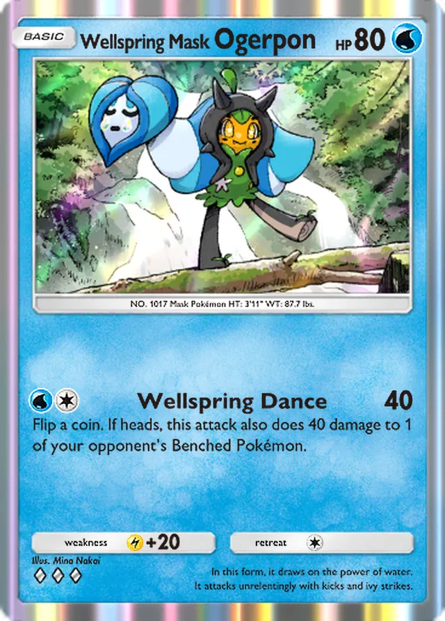 Wellspring Mask Ogerpon, Fantastical Parade #048, Basic Water Pokémon, illustrated by Mina Nakai