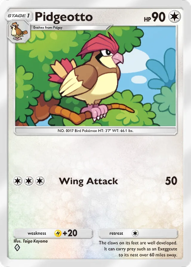 Pidgeotto, Mythical Island #058, Stage 1 Colorless Pokémon, illustrated by Taiga Kayama