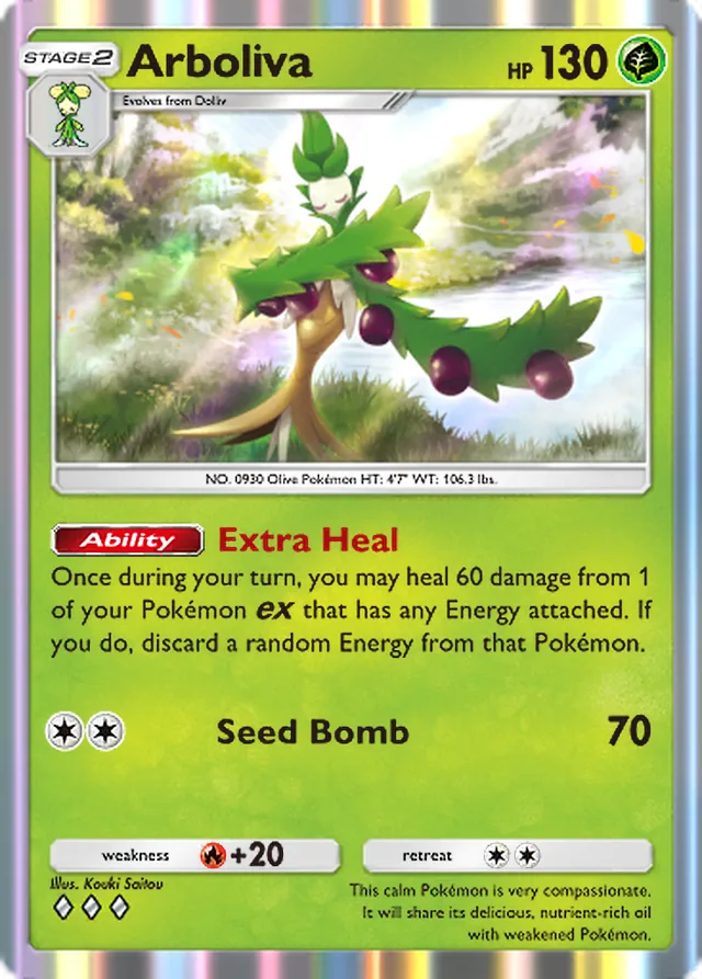 Arboliva, Paldean Wonders #009, Stage 2 Grass Pokémon, illustrated by Kouki Saitou