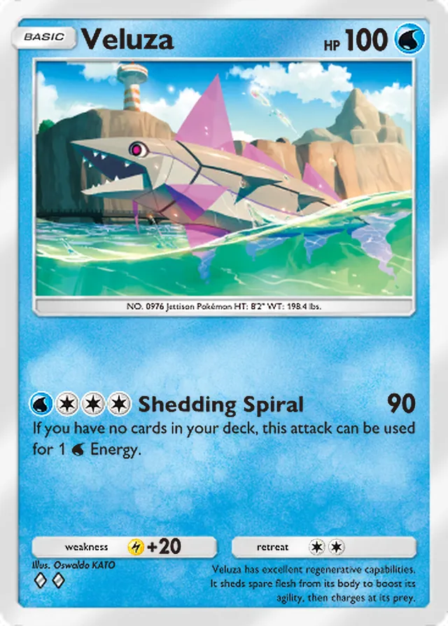 Veluza, Paldean Wonders #031, Basic Water Pokémon, illustrated by Oswaldo KATO