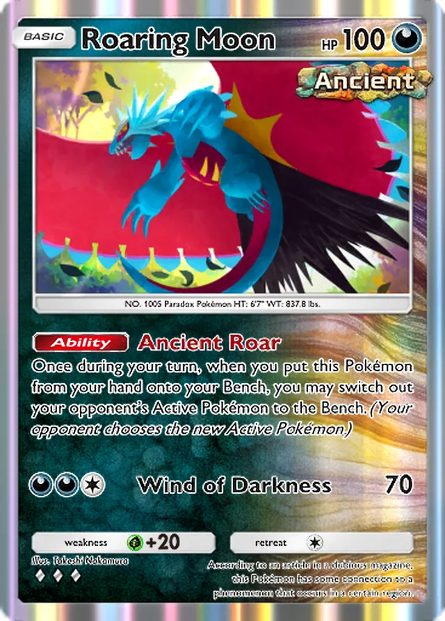 Roaring Moon, Paradox Drive #047, Basic Darkness Pokémon, illustrated by Takeshi Nakamura
