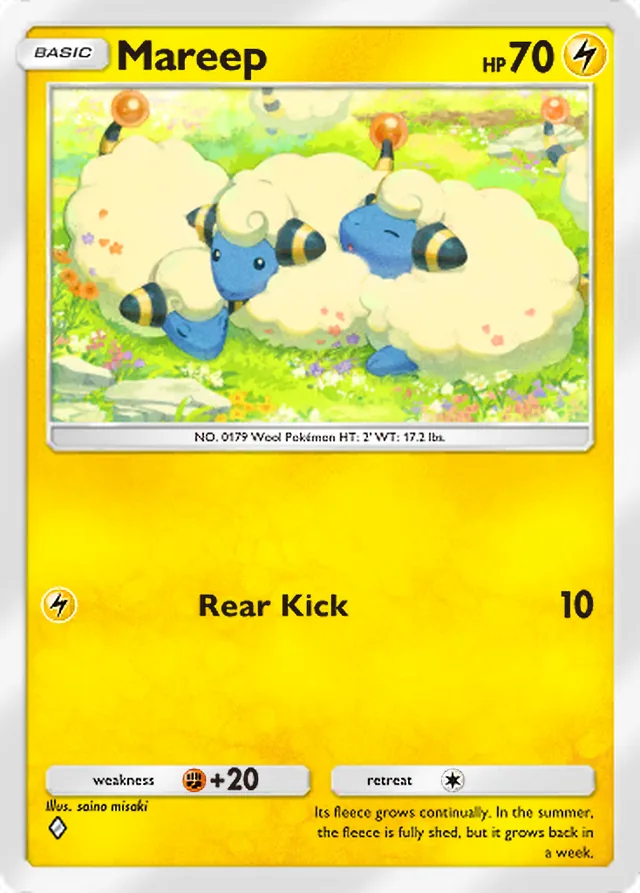 Mareep, Mega Rising #082, Basic Lightning Pokémon, illustrated by saino misaki