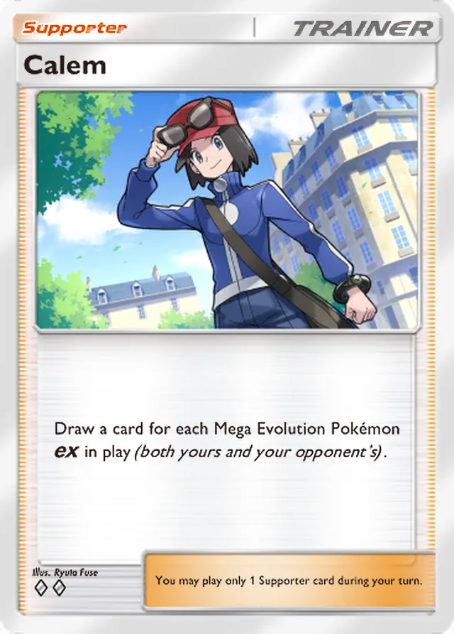 Calem, Mega Shine #068, Trainer card, illustrated by Ryuta Fuse