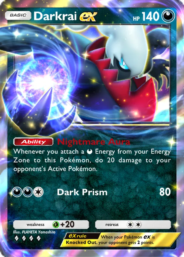 Darkrai ex, Space-Time Smackdown #110, Basic Darkness Pokémon, illustrated by PLANETA Yamashita