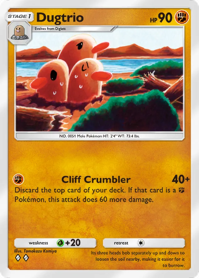 Dugtrio, Secluded Springs #041, Stage 1 Fighting Pokémon, illustrated by Tomokazu Komiya