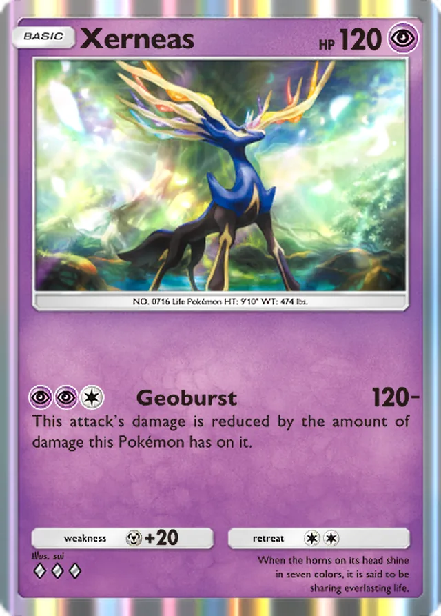 Xerneas, Crimson Blaze #037, Basic Psychic Pokémon, illustrated by sui