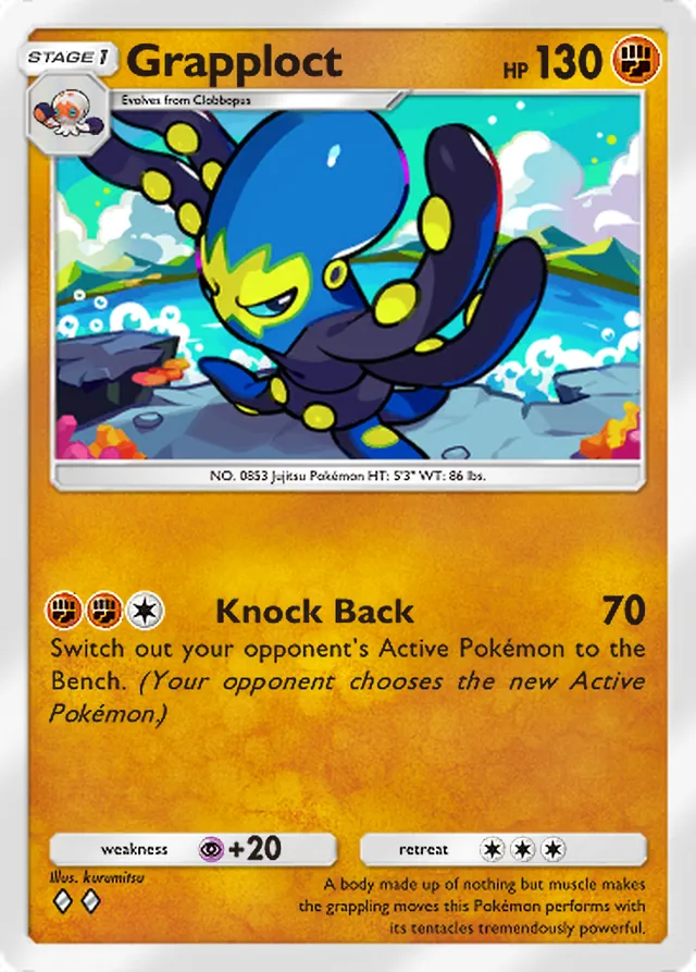 Grapploct, Genetic Apex #163, Stage 1 Fighting Pokémon, illustrated by kurumitsu