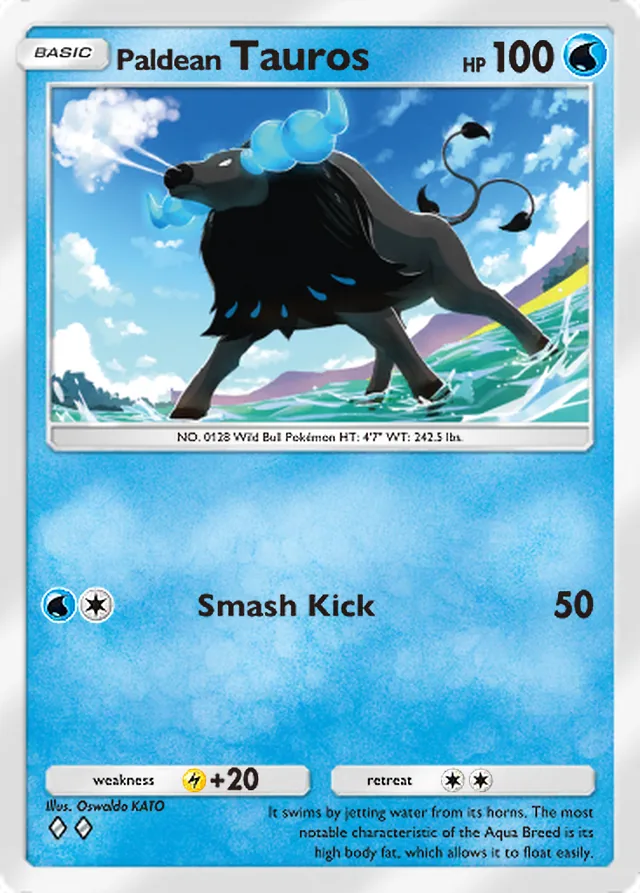 Paldean Tauros, Pulsing Aura #036, Basic Water Pokémon, illustrated by Oswaldo KATO