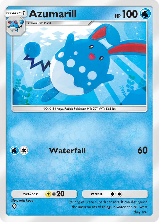 Azumarill, Triumphant Light #015, Stage 1 Water Pokémon, illustrated by miki kudo