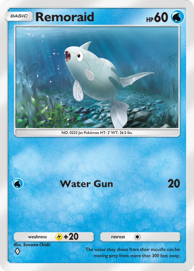 Remoraid, Wisdom of Sea and Sky #055, Basic Water Pokémon, illustrated by Suwama Chiaki