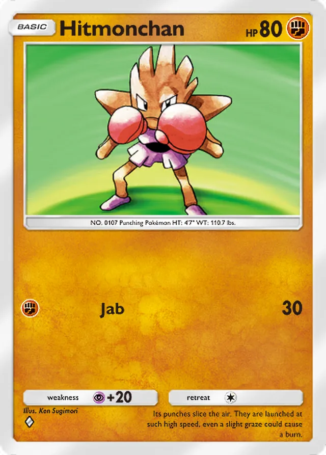 Hitmonchan, Genetic Apex #155, Basic Fighting Pokémon, illustrated by Ken Sugimori
