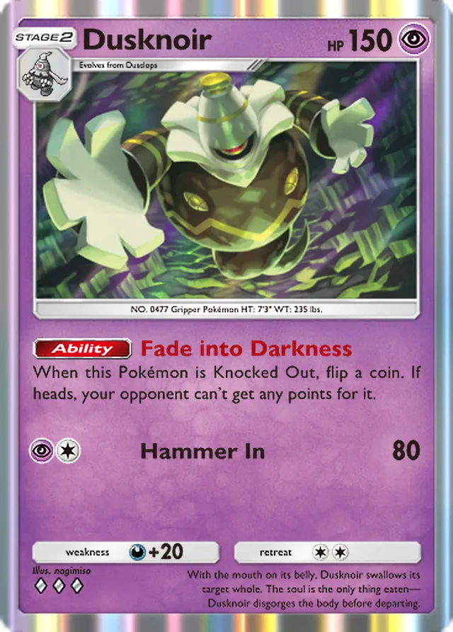 Dusknoir, Mega Rising #105, Stage 2 Psychic Pokémon, illustrated by nagimiso