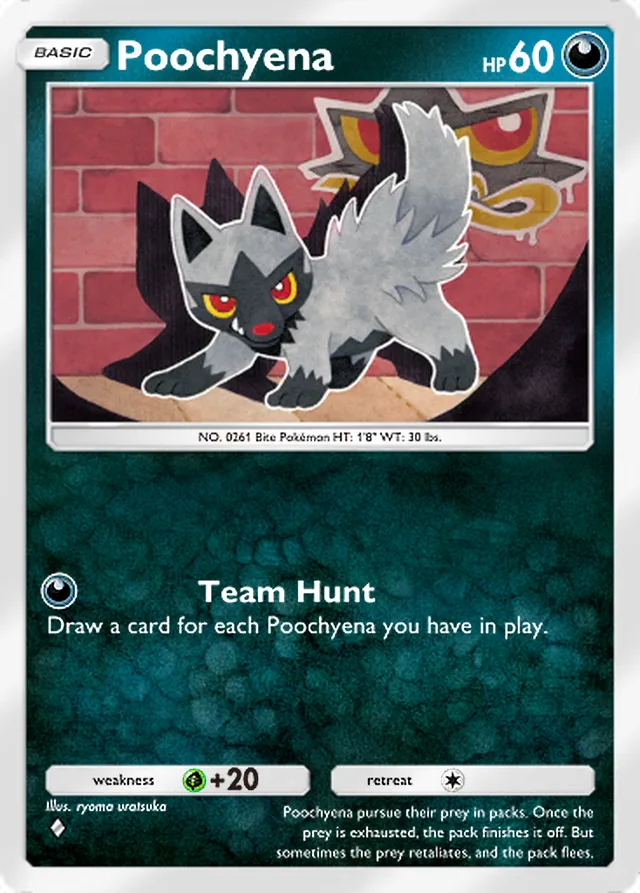 Poochyena, Ruler of the Skies #093, Basic Darkness Pokémon, illustrated by ryoma uratsuka
