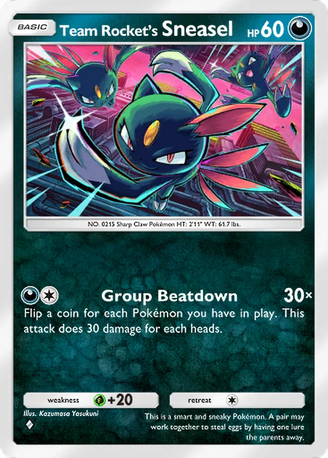 Team Rocket’s Sneasel, Team Rocket’s Ambition #044, Basic Darkness Pokémon, illustrated by Kazumasa Yasukuni