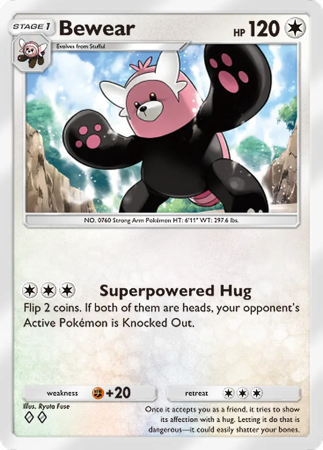 Bewear, Extradimensional Crisis #058, Stage 1 Colorless Pokémon, illustrated by Ryuta Fuse