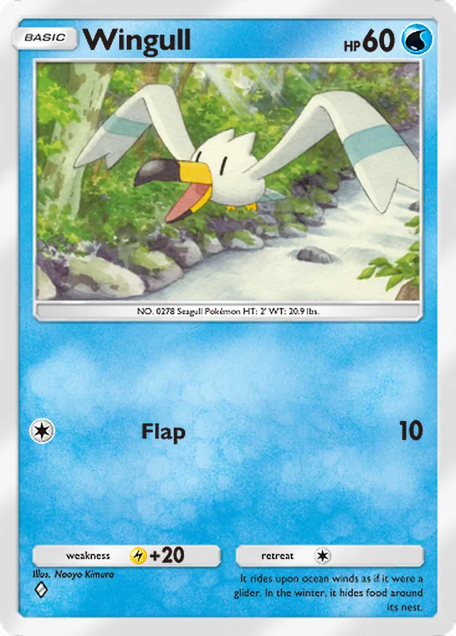 Wingull, Team Rocket’s Ambition #015, Basic Water Pokémon, illustrated by Naoyo Kimura