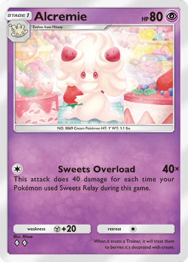 Alcremie, Eevee Grove #037, Stage 1 Psychic Pokémon, illustrated by Mizue