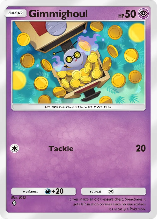 Gimmighoul, Team Rocket’s Ambition #034, Basic Psychic Pokémon, illustrated by 0313