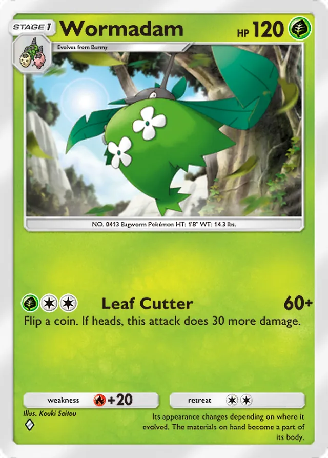 Wormadam, Space-Time Smackdown #016, Stage 1 Grass Pokémon, illustrated by Kouki Saitou