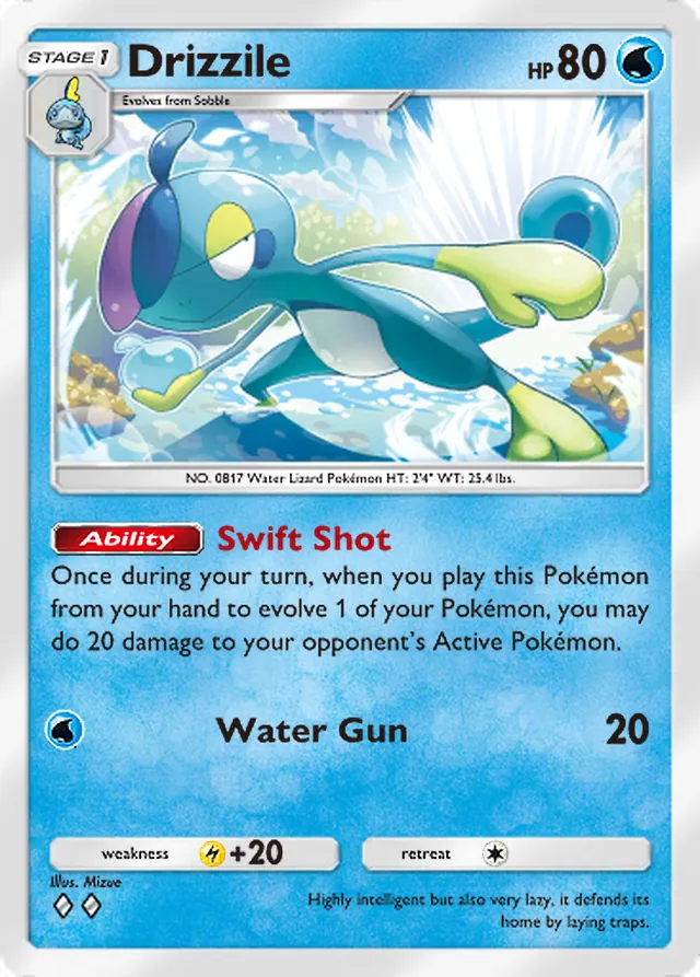 Drizzile, Pulsing Aura #049, Stage 1 Water Pokémon, illustrated by Mizue