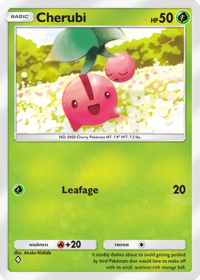 Cherubi, Triumphant Light #006, Basic Grass Pokémon, illustrated by Atsuko Nishida