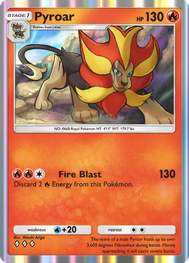 Pyroar, Mega Rising #046, Stage 1 Fire Pokémon, illustrated by Hitoshi Ariga