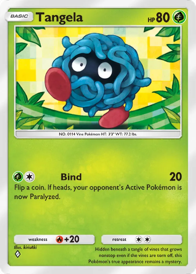 Tangela, Pulsing Aura #001, Basic Grass Pokémon, illustrated by kirisAki
