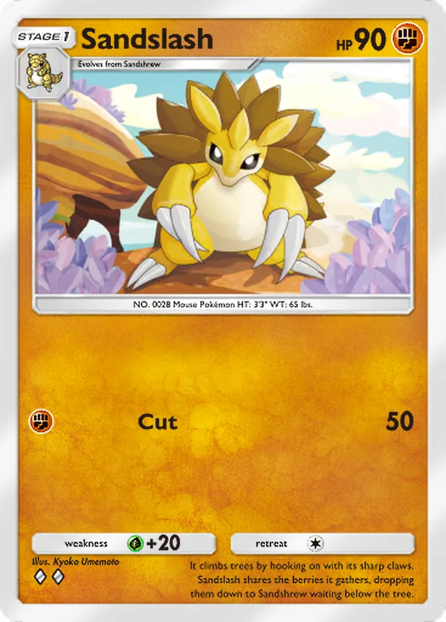 Sandslash, Mega Rising #123, Stage 1 Fighting Pokémon, illustrated by Kyoko Umemoto