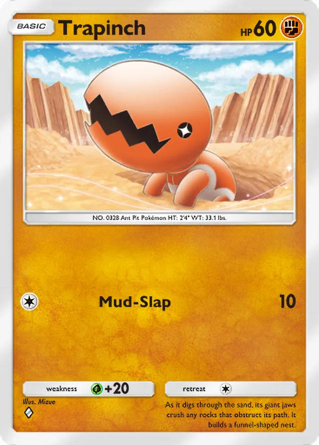 Trapinch, Pulsing Aura #076, Basic Fighting Pokémon, illustrated by Mizue