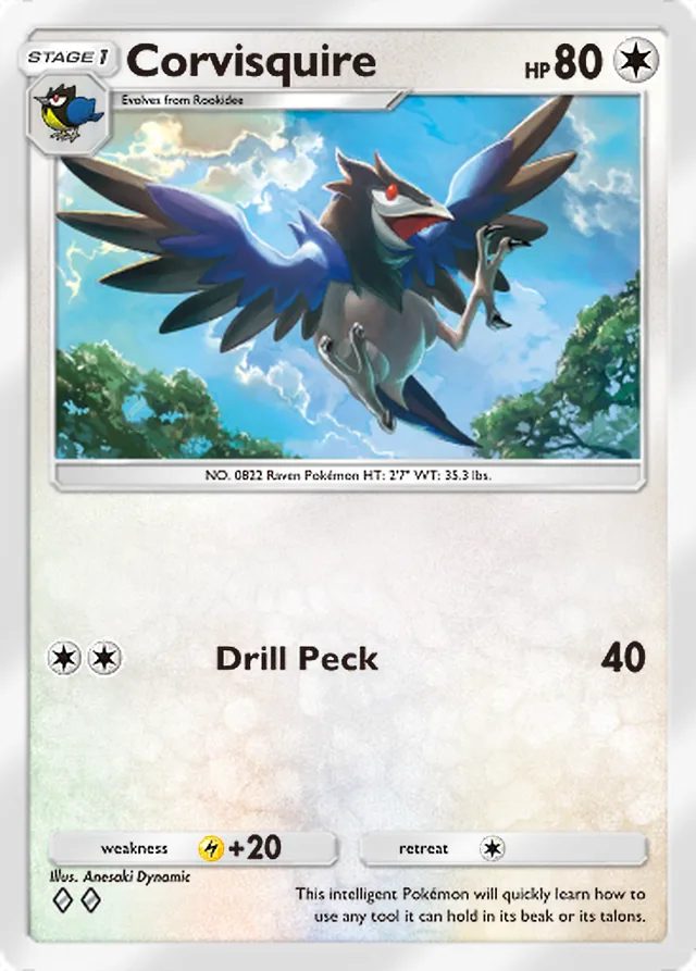 Corvisquire, Mega Rising #210, Stage 1 Colorless Pokémon, illustrated by Anesaki Dynamic