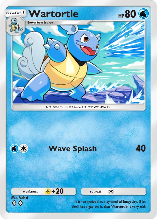 Wartortle, Genetic Apex #054, Stage 1 Water Pokémon, illustrated by Nelnal