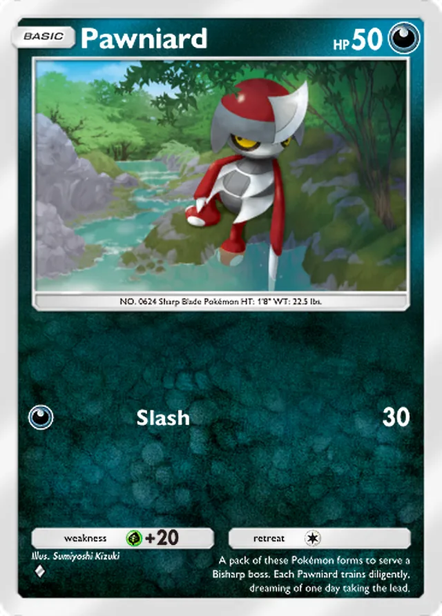 Pawniard, Paradox Drive #041, Basic Darkness Pokémon, illustrated by Sumiyoshi Kizuki